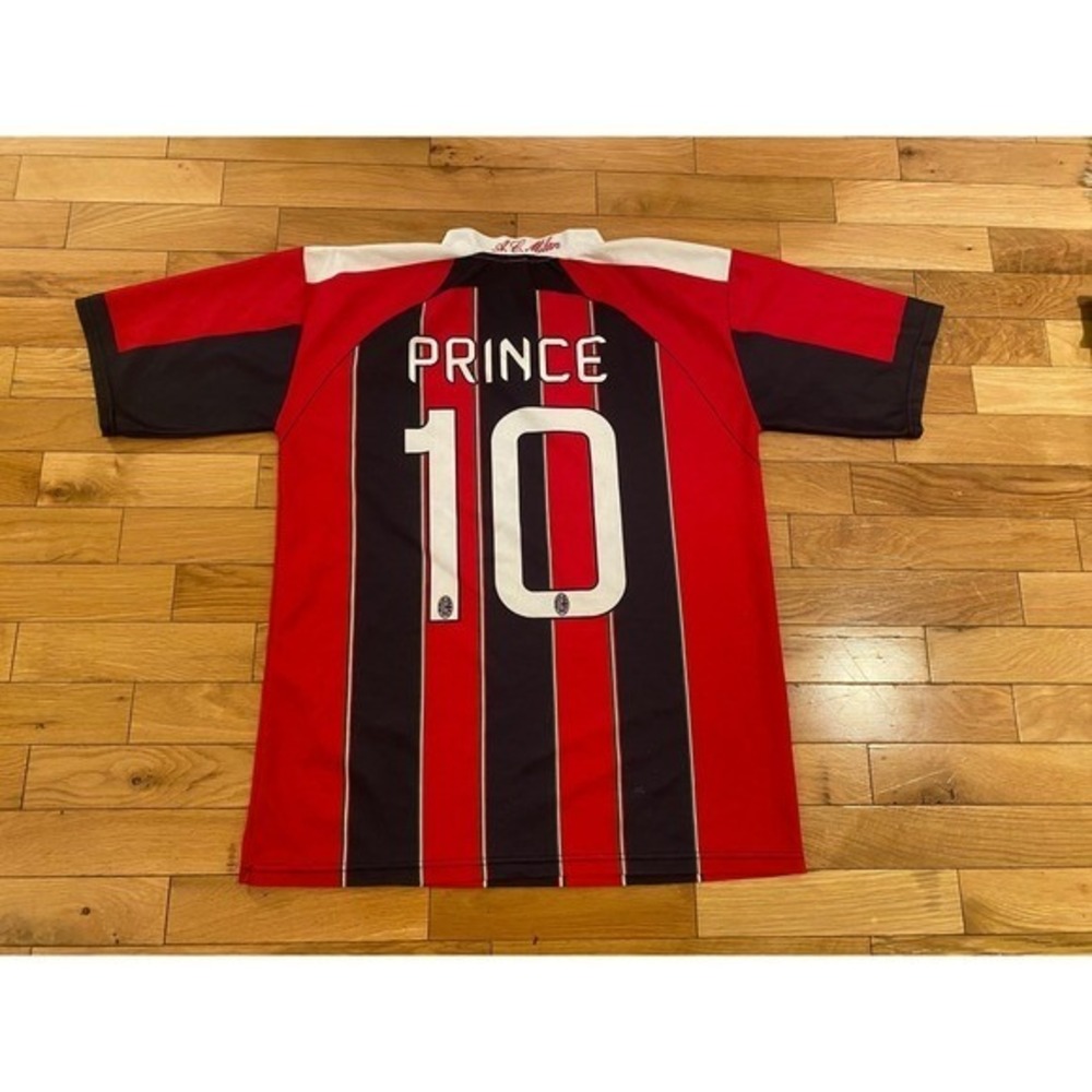 AC Milan Prince 10 Soccer Jersey Red Black Striped Fly Emirates Shirt Mens M
